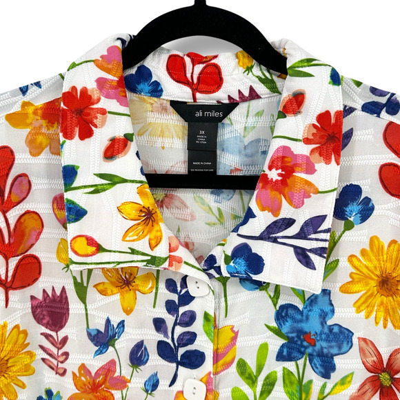 Ali Miles Floral Print Point Collar Tunic Top Shirt Plus Size 2X 3/4 Bell Sleeve - Picture 3 of 7